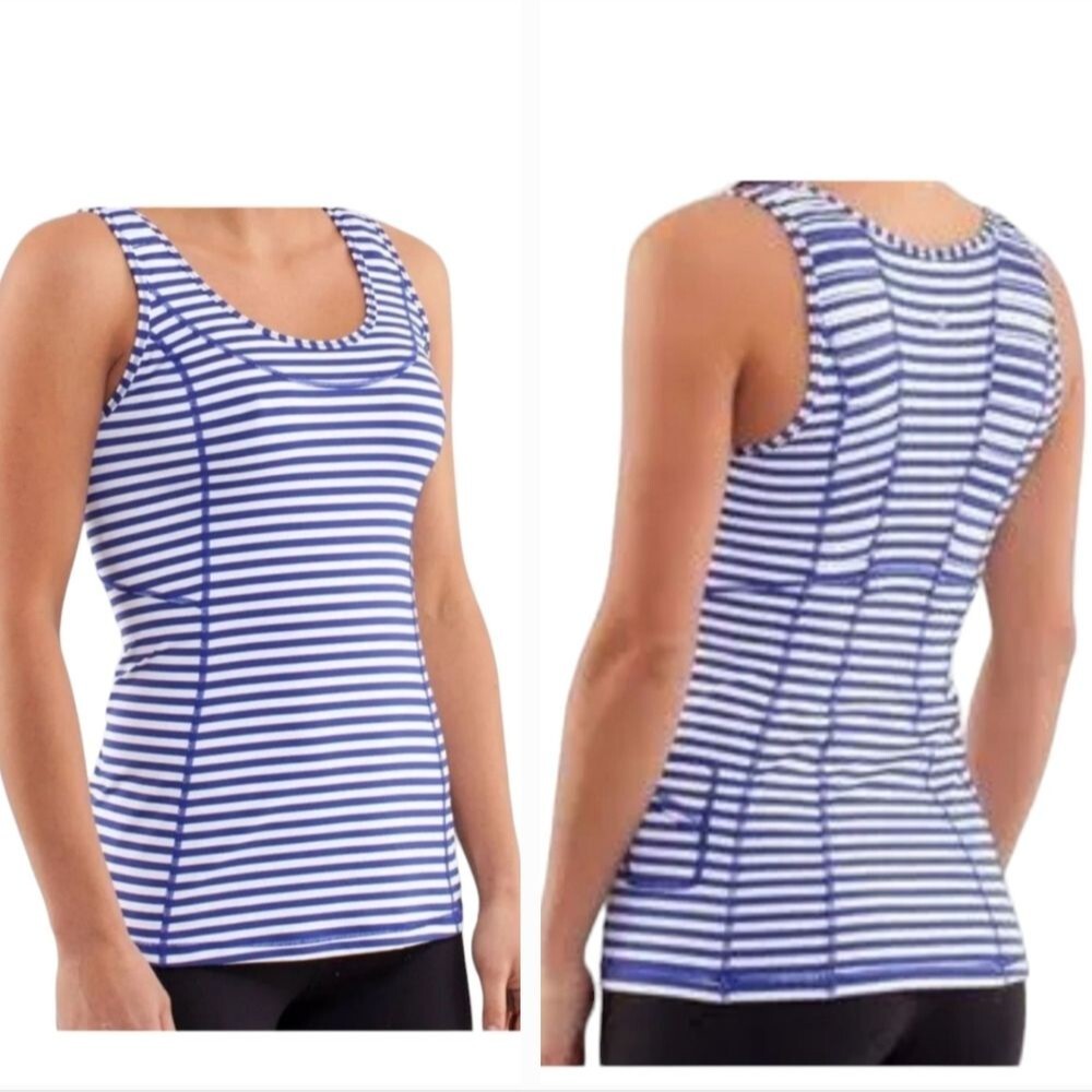 LULULEMON Blue & White Striped Tank Top | Built-In Bra | Athletic Activewear